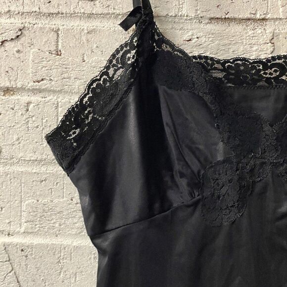 Vintage Nylon Black Lace Camisole Slip M - Picture 4 of 10